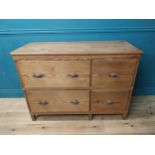 19th C. pine kitchen side cabinet with four drawers and decorative handles. {87 cm h x 119 cm W x 52