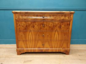 19th C. burr walnut chest of drawers with four graduated drawers raised on bracket feet. {88 cm H