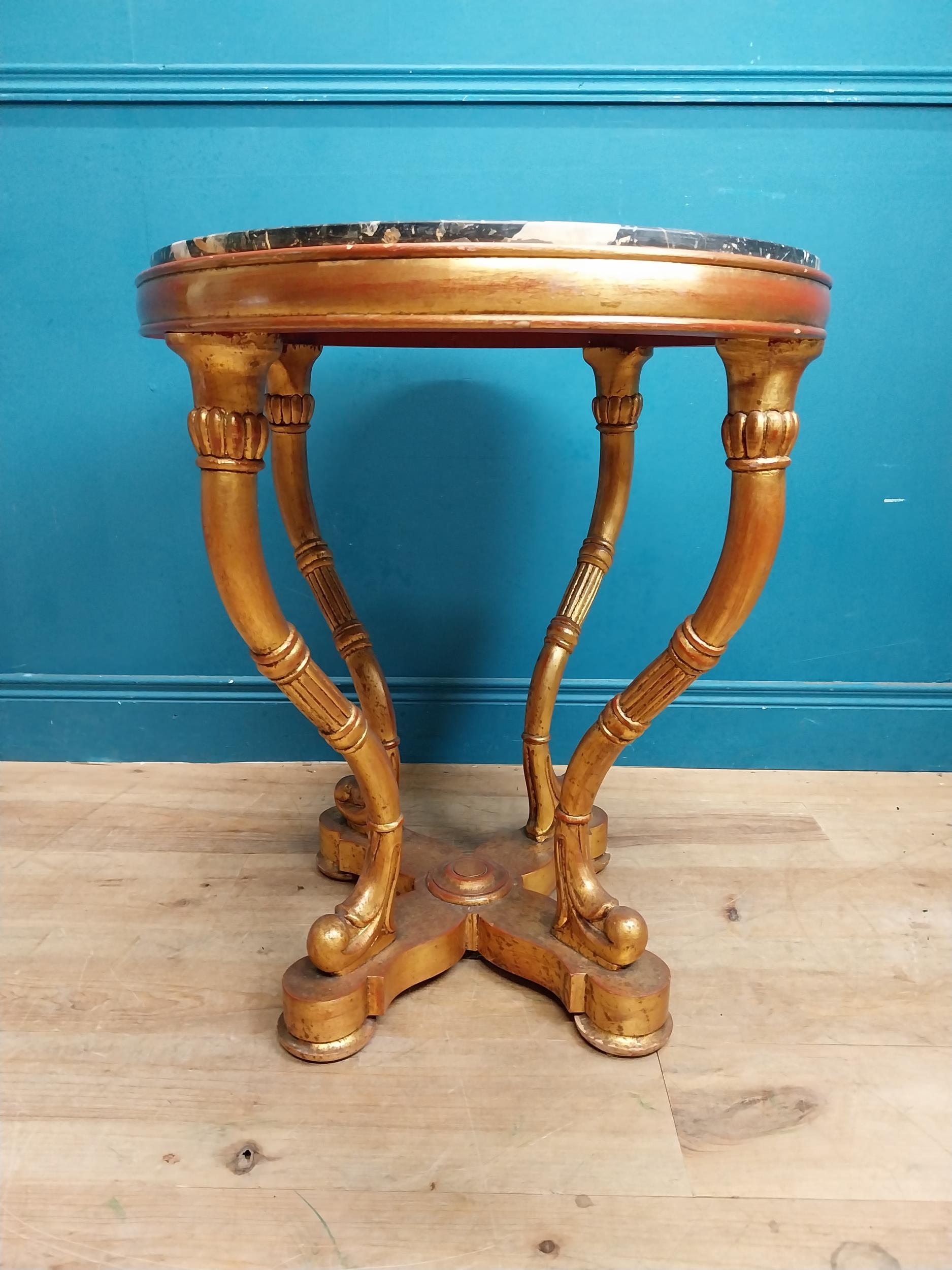Decorative giltwood centre table with marble top raised on four shaped legs and x-frame platform - Image 6 of 7