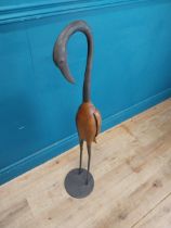Wooden and metal model of a Stork {104 cm H x 21 cm Dia.}.