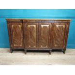 Good quality mahogany and satinwood side cabinet in the Regency style with four doors on short