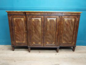 Good quality mahogany and satinwood side cabinet in the Regency style with four doors on short
