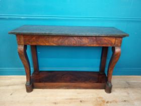 Good quality 19th C. mahogany console table with single drawer in frieze with marble top on platform
