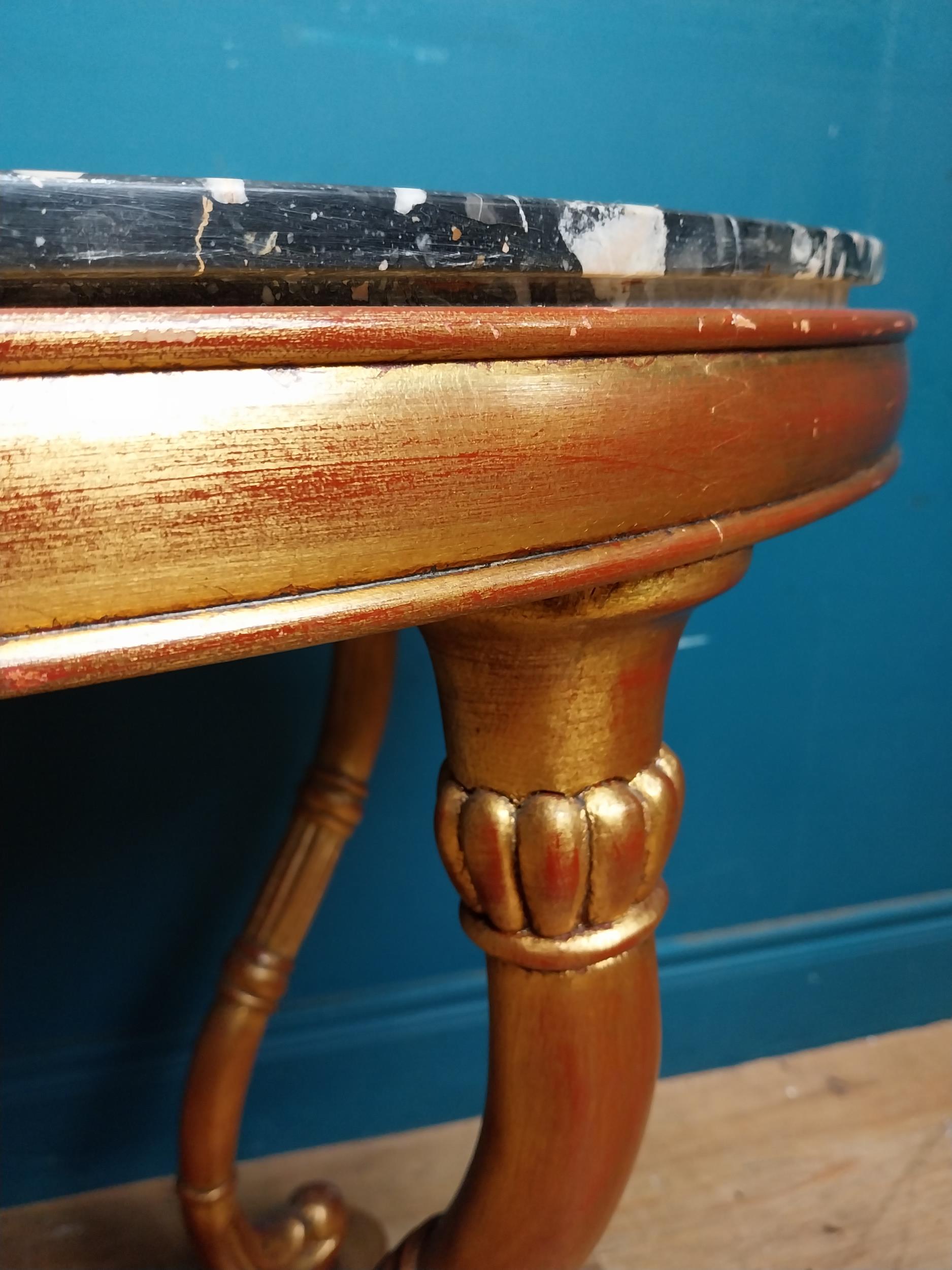 Decorative giltwood centre table with marble top raised on four shaped legs and x-frame platform - Image 5 of 7