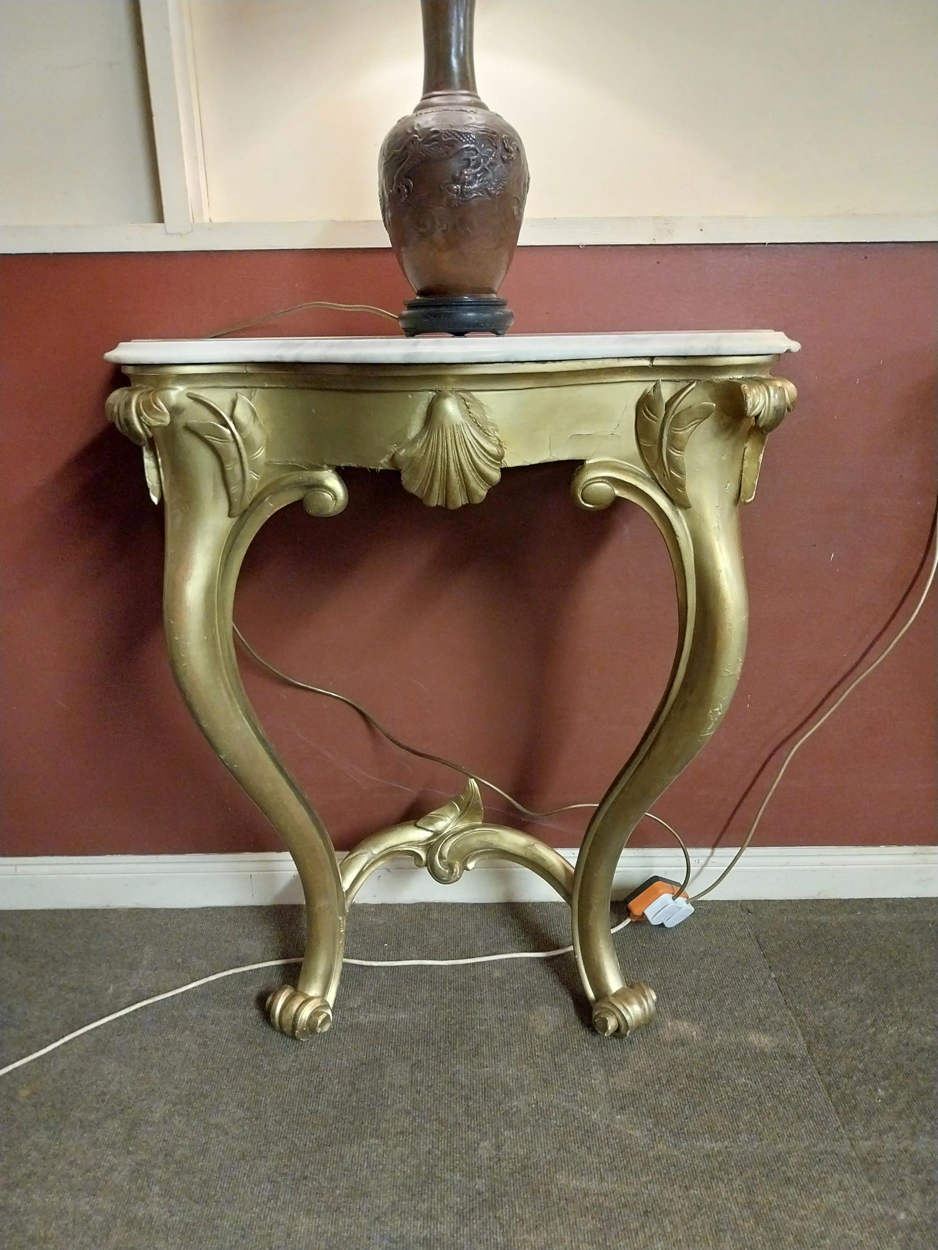 Pair of Irish Victorian gilt console table with marble top raised on cabriole legs {90 cm H x 86 - Image 2 of 4