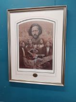Eric Clapton Slow Hand limited edition print 429/950 mounted in wooden frame {76 cm H x 59 cm W].