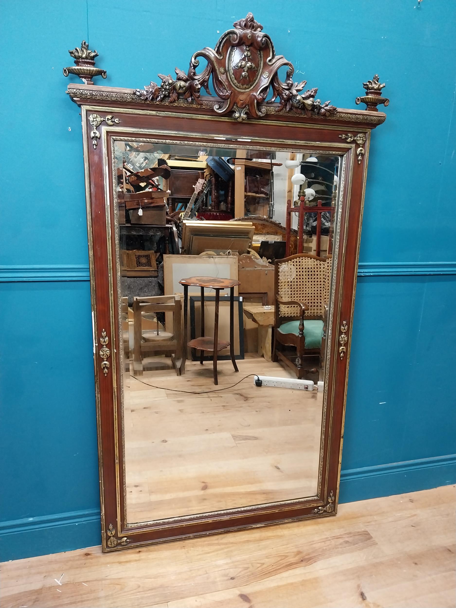 19th C. gilt and painted wood French wall mirror with floral and urn decoration. {172 cm H x 98 cm W - Image 3 of 10