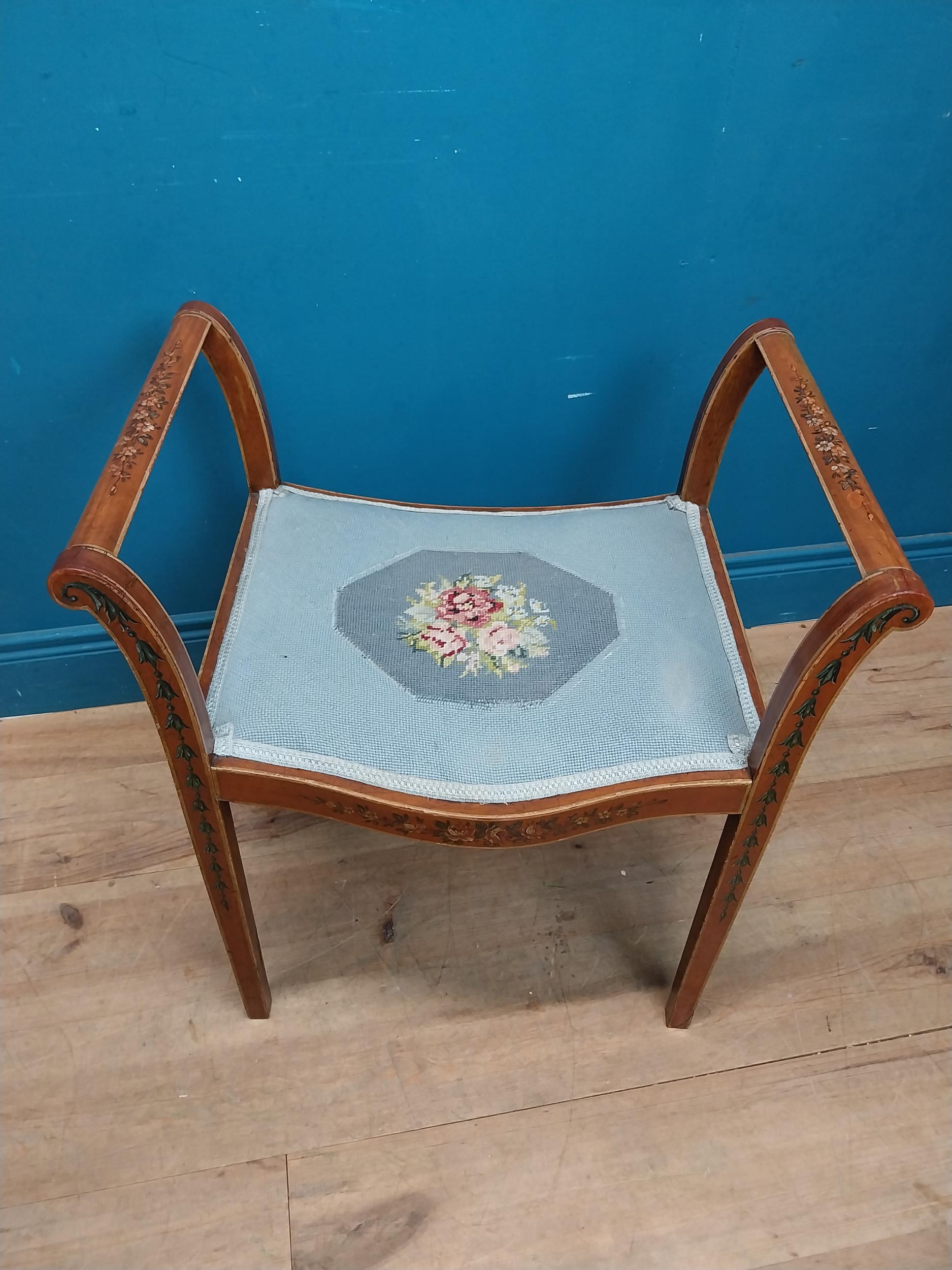 Edwardian satinwood stool with upholstered tapestry seat. {64 cm H x 60 cm W x 40 cm D}. - Image 3 of 5