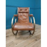 Mid Century brushed brass and leather rocking chair in the Lee Woodward style {96 cm H x 62 cm W x