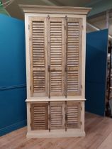 Good quality French painted pine pantry cupboard with shutter doors {247 cm H x 126 cm W x 48 cm