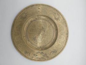 Brass oriental charger decorated with dragons. {40 cm Dia.}.