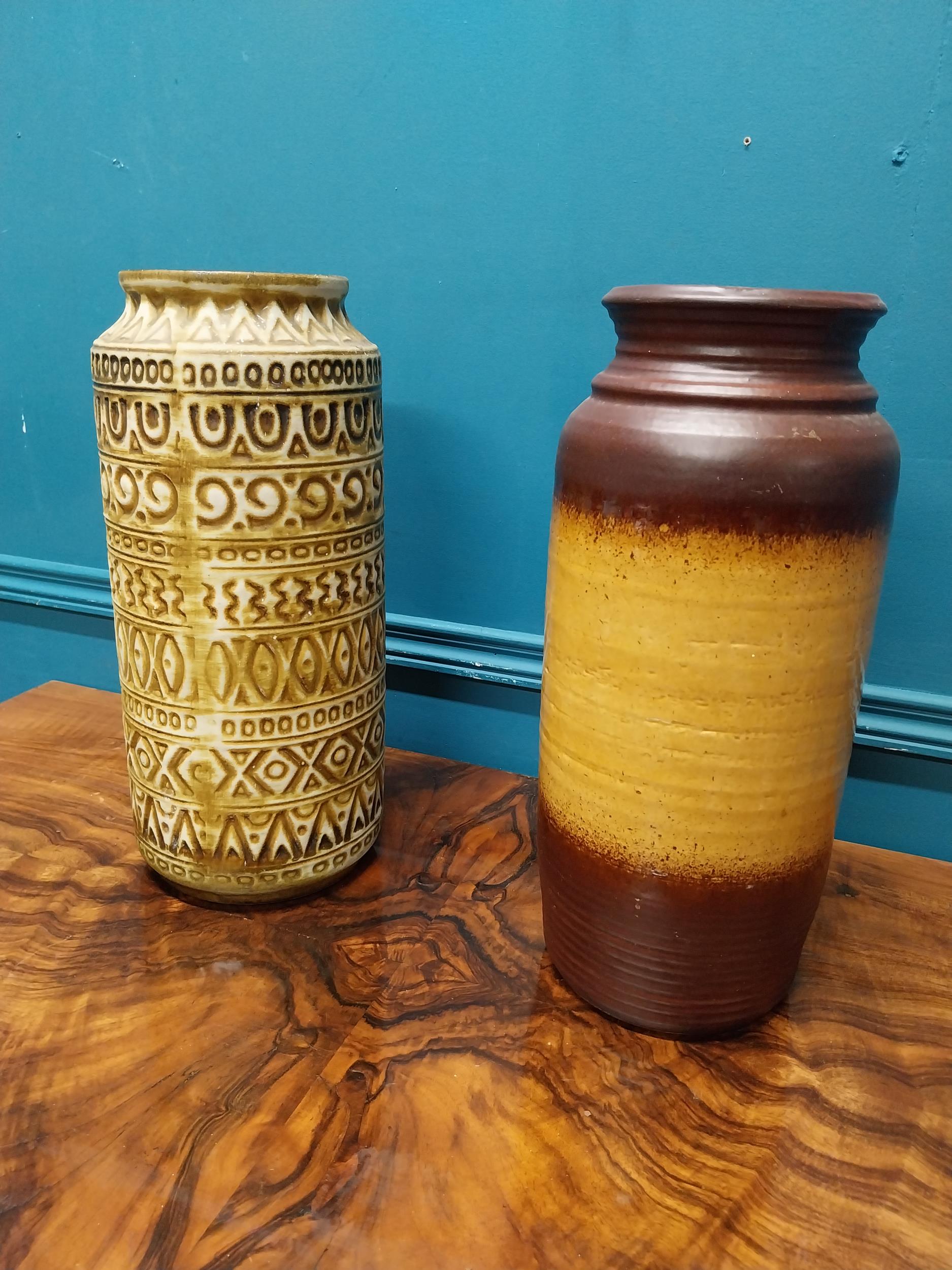 Two 1950's West German pottery vases. {40 cm H x 16 cm Dia.} and {41 cm H x 18 cm Dia.}. - Image 2 of 5