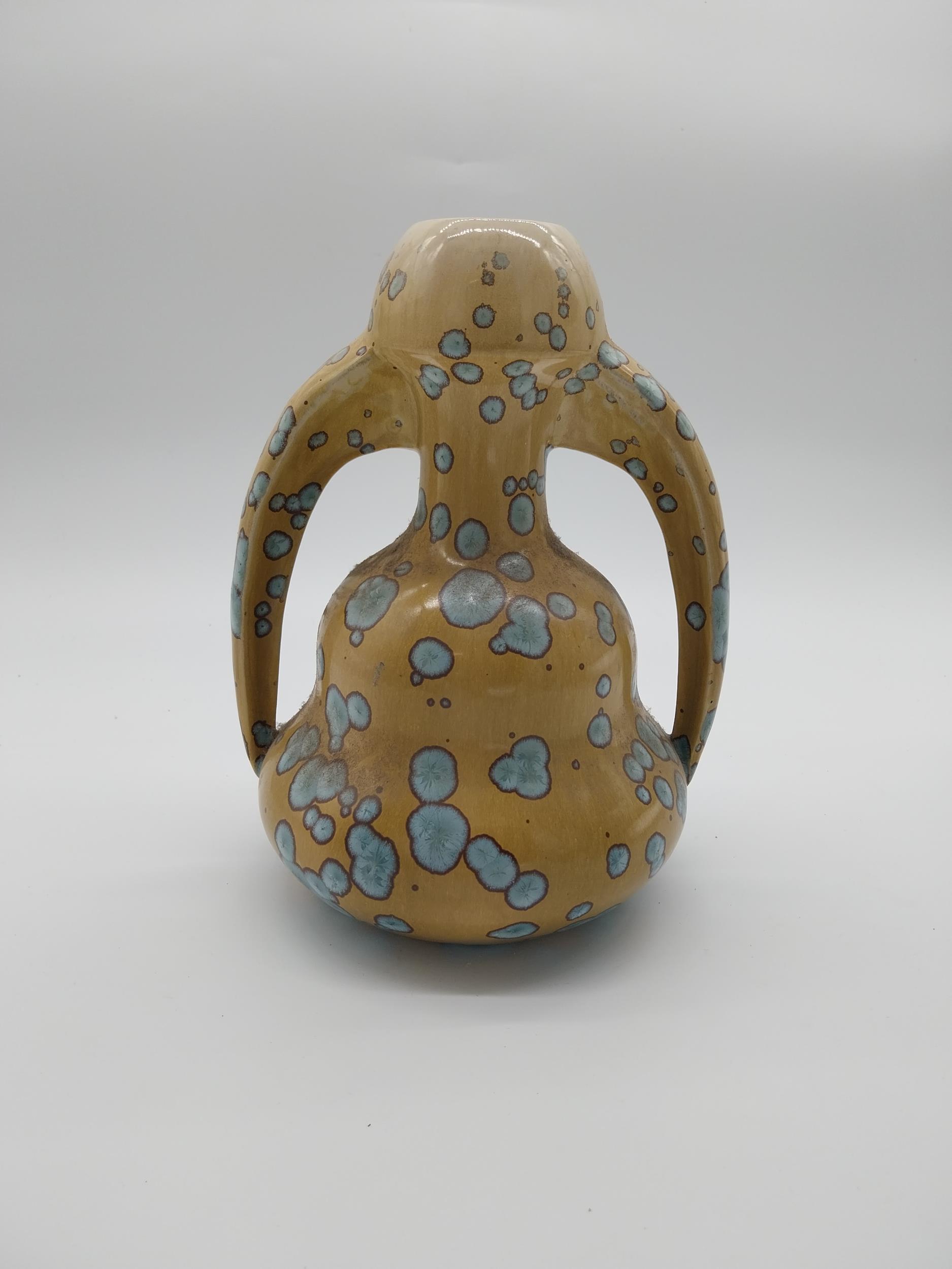 Early 20th C. French ceramic vase with two handles. {26 cm H x 20 cm W x 16 cm D}. - Image 6 of 6