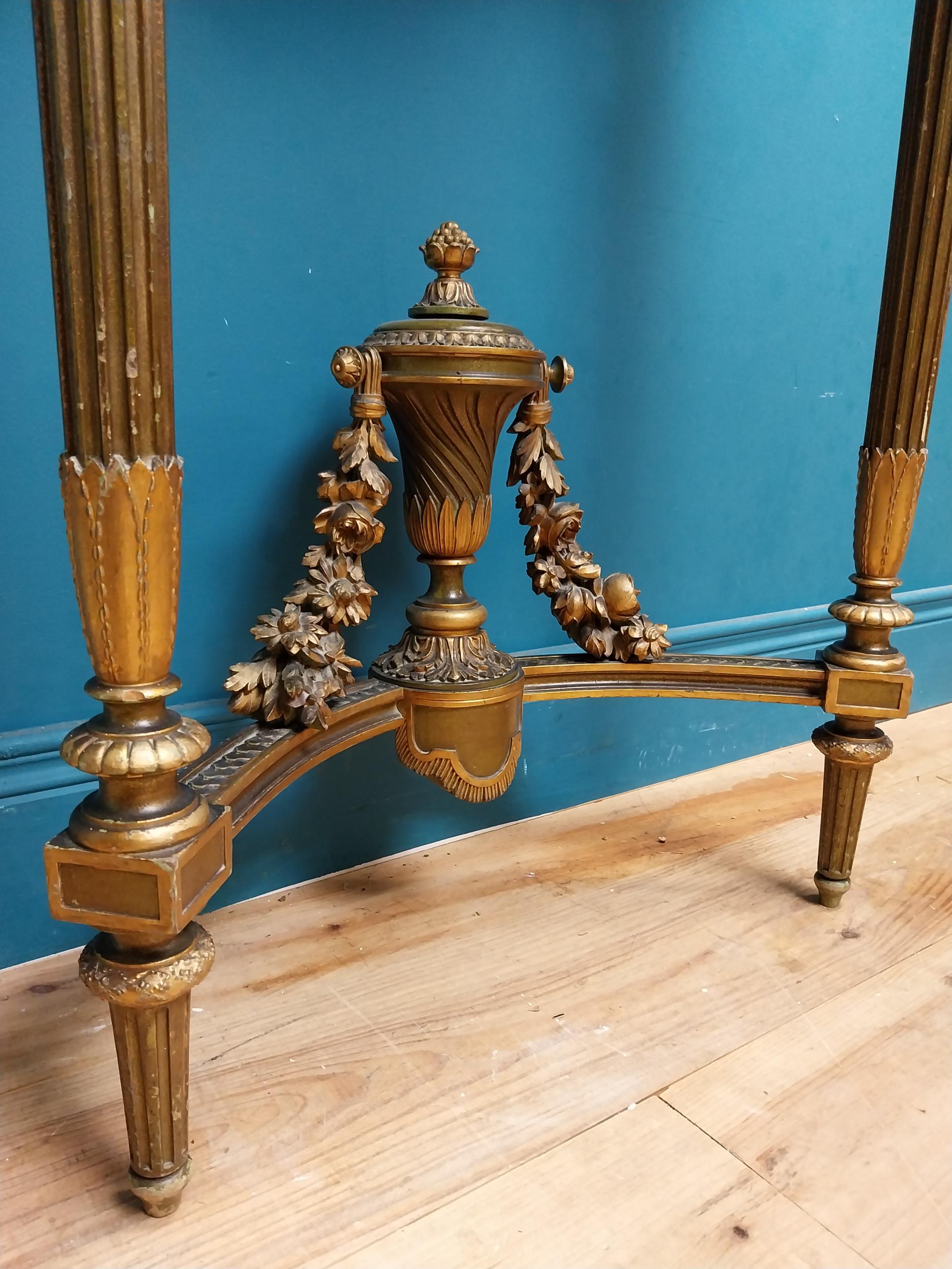 Good quality giltwood and painted console table with marble top on tapered reeded legs. {101 cm H - Image 4 of 7