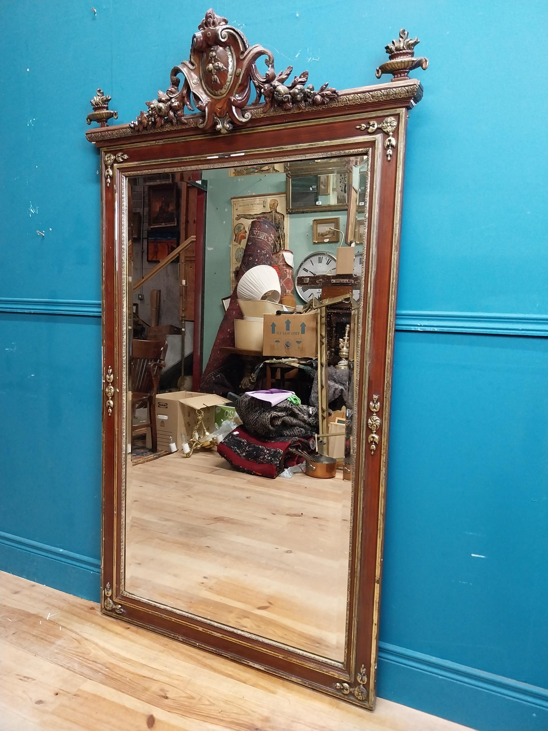 19th C. gilt and painted wood French wall mirror with floral and urn decoration. {172 cm H x 98 cm W - Image 7 of 10