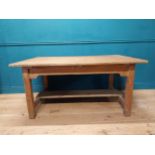 Early 20th C. pine kitchen table on square legs and single stretcher. {74 cm H x 153 cm W x 101 cm