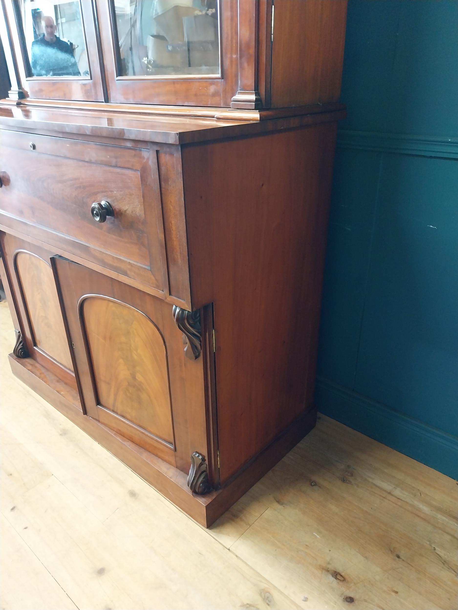 19th C. mahogany bureau bookcase with two glazed doors and fitted interior over two blind doors {231 - Image 6 of 11