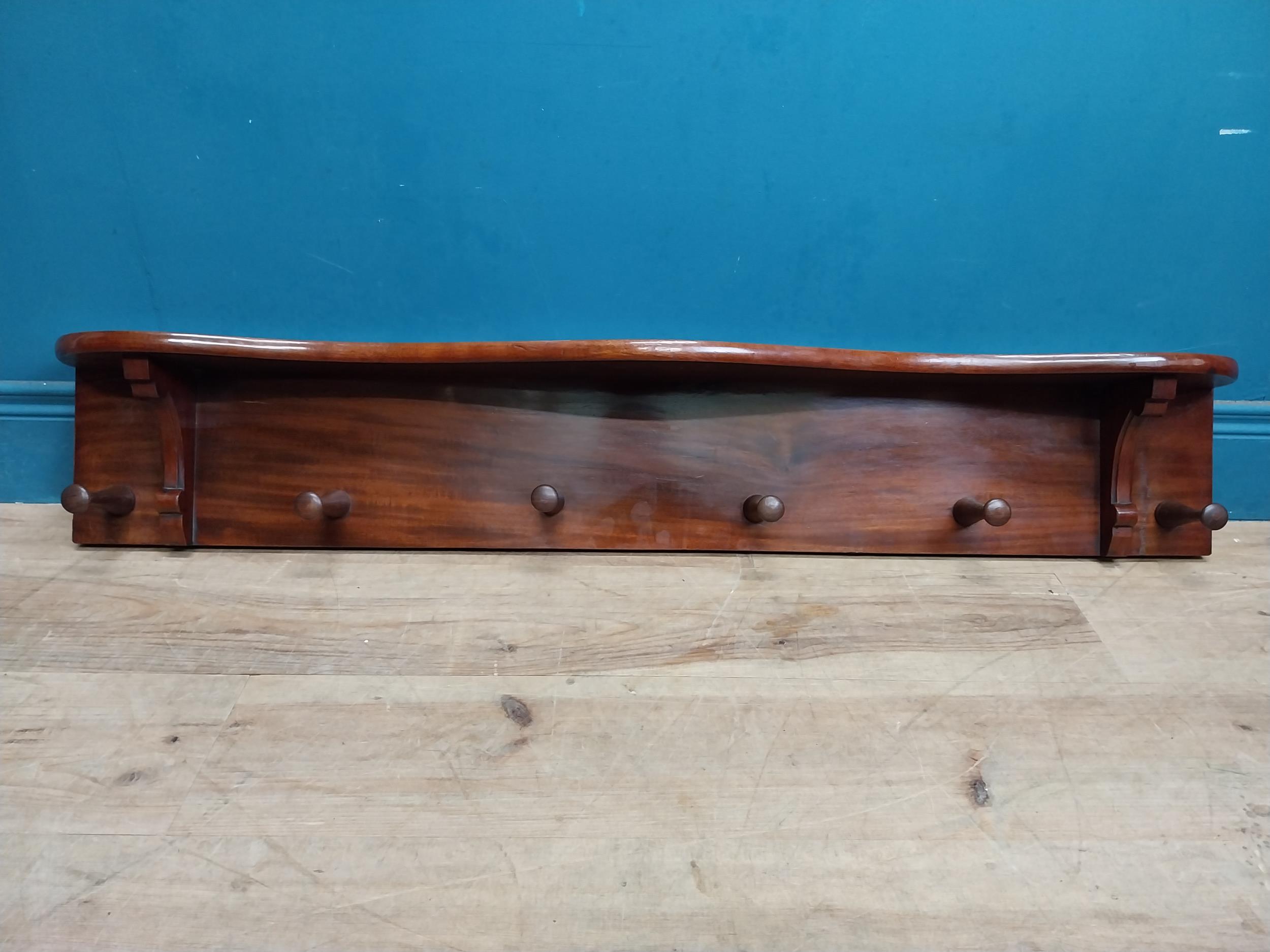 19th C. mahogany wall hanging coat rack. {20 cm H x 123 cm W x 17 cm D}. - Image 4 of 4