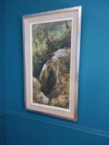 Early 20th C. oil on canvas - Connemara Waterfall {90 cm H x 52 cm W}.