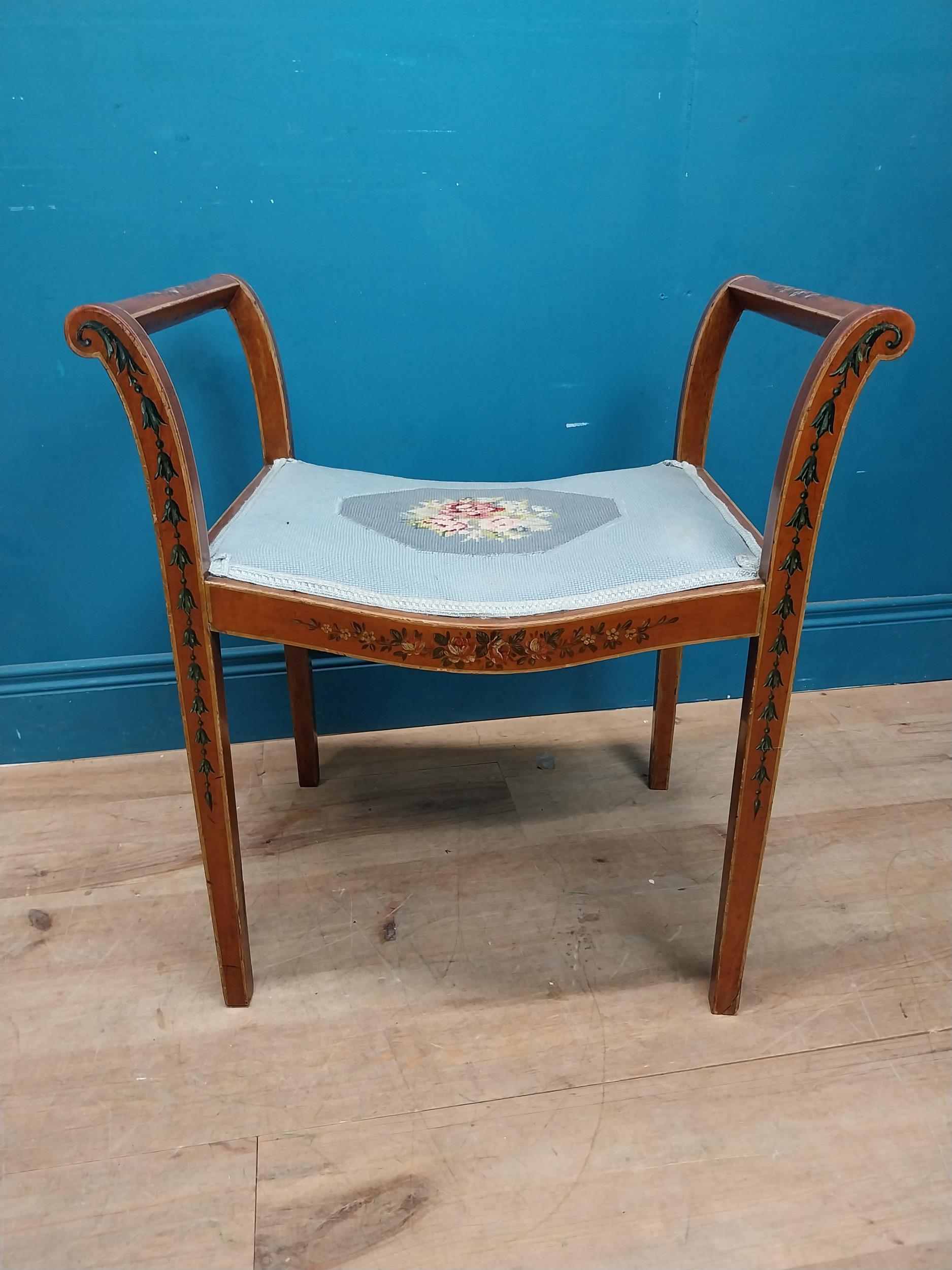 Edwardian satinwood stool with upholstered tapestry seat. {64 cm H x 60 cm W x 40 cm D}. - Image 2 of 5