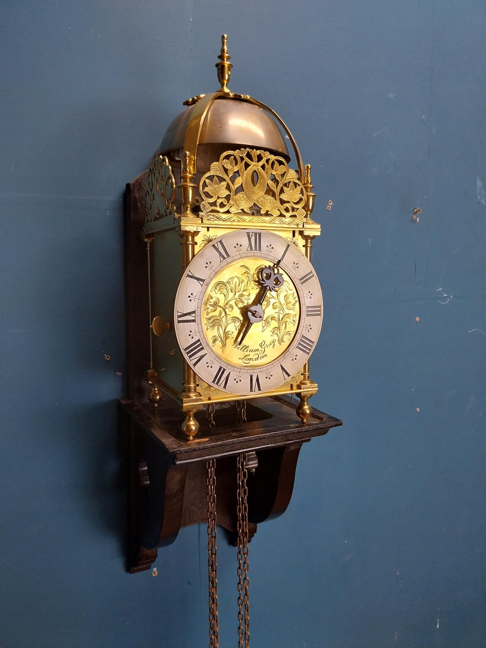 1970's gold plated lantern clock William Gray London. { 60cm H X 18cm Sq. }. - Image 3 of 14