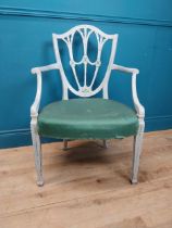 Georgian painted satinwood open armchair with upholstered seat. {91 cm H x 51 cm W x 55 cm D}.
