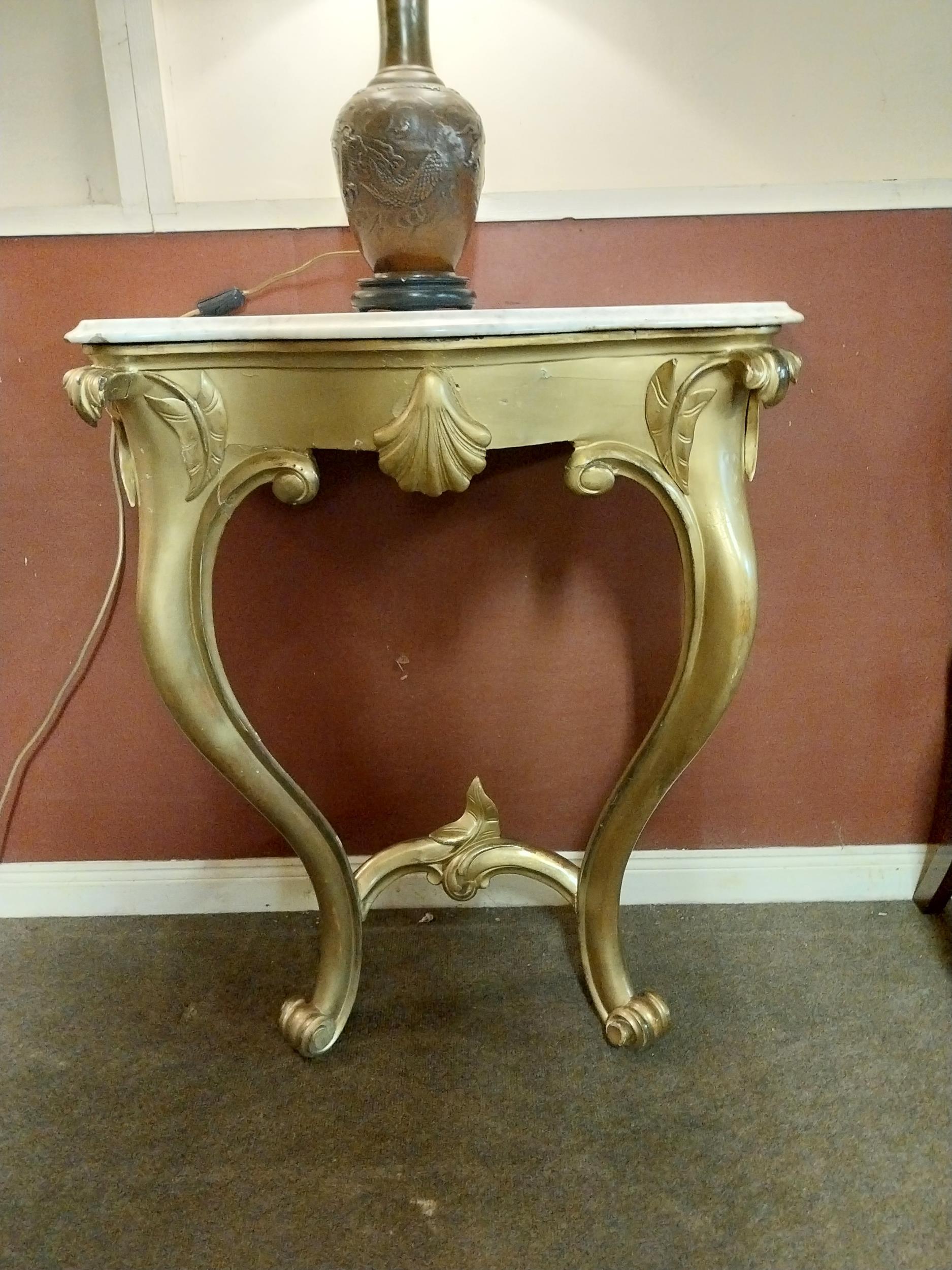 Pair of Irish Victorian gilt console table with marble top raised on cabriole legs {90 cm H x 86 - Image 3 of 4