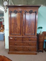 Good quality Will IV mahogany linen press with three long drawers over two long doors. {226 cm H x