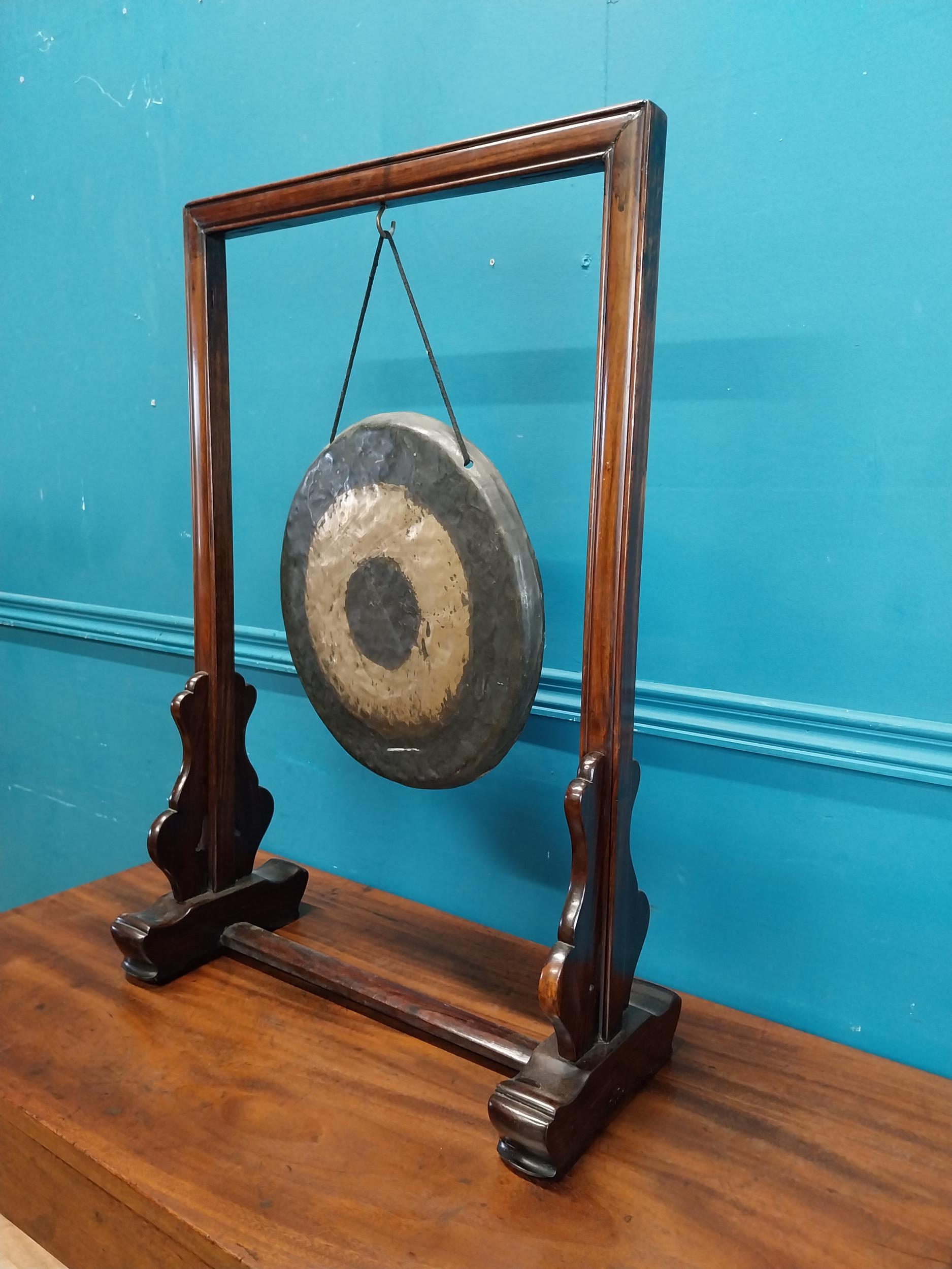 19th C. Oriental hardwood gong. {68 cm H x 46 cm W x 22 cm D}. - Image 3 of 5