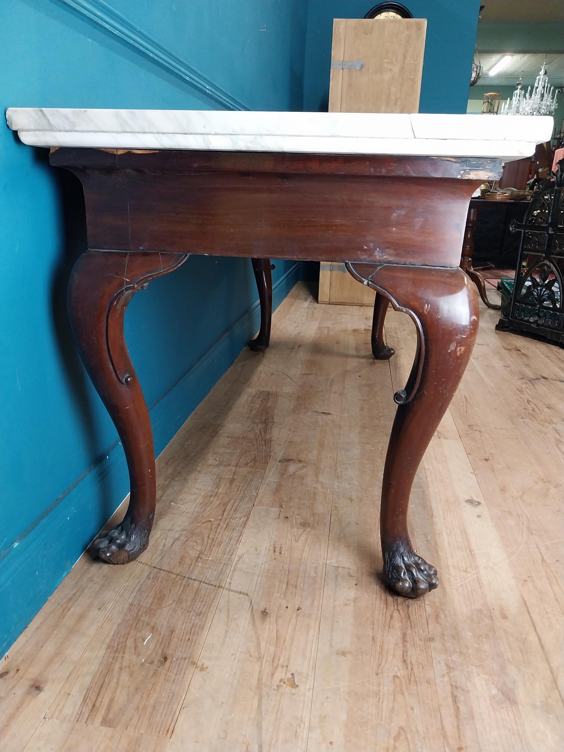 19th C. Irish mahogany side table raised on claw feet with three drawers in frieze with marble - Image 7 of 7