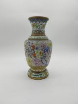 Decorative oriental cloisonne vase. {32 cm H x 15 cm Dia.}.