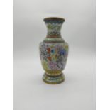 Decorative oriental cloisonne vase. {32 cm H x 15 cm Dia.}.