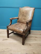 Good quality mahogany leather upholstered Gainsborough style armchair {100cm H x 62cm W x75 cm D}