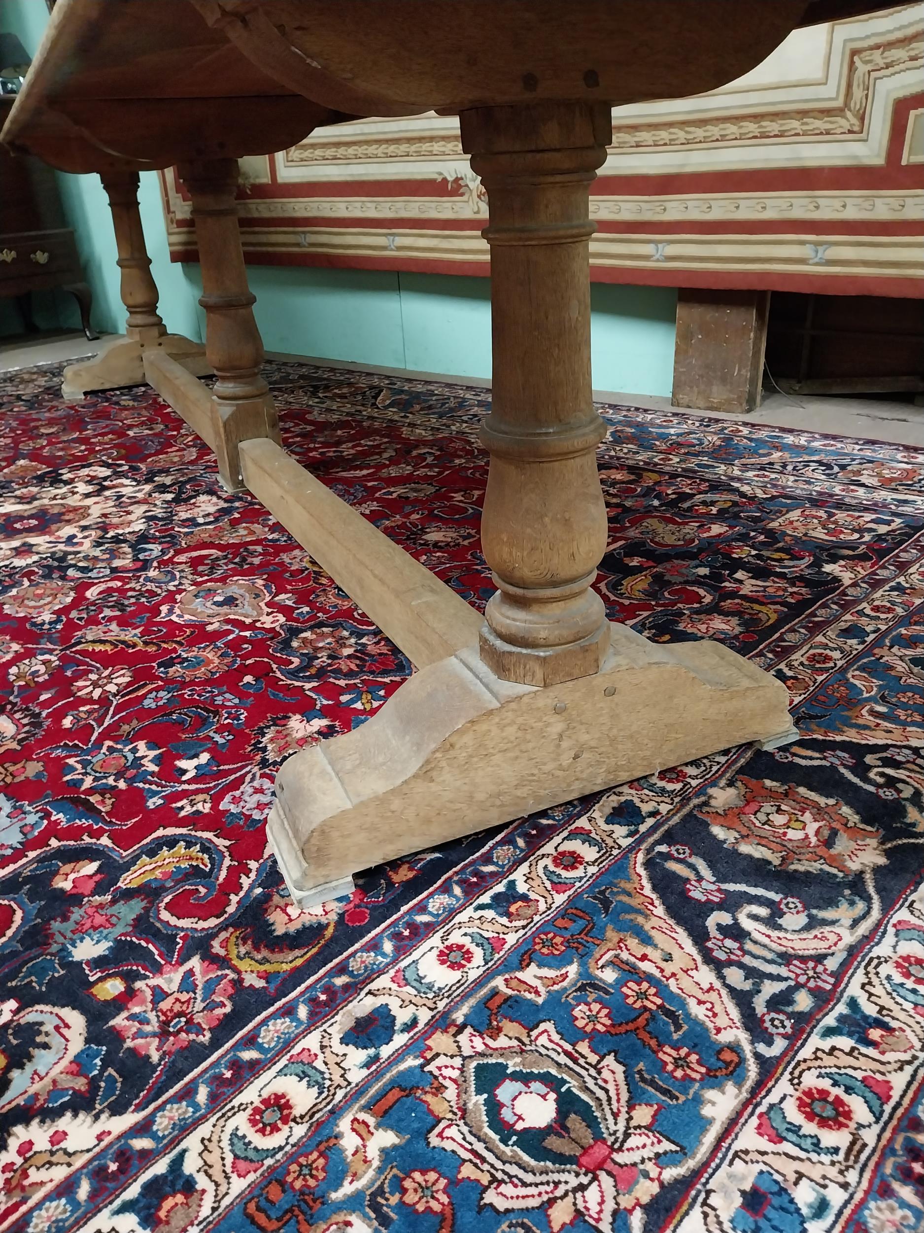 Exceptional quality bleached oak refectory table with two plank top raised on turned columns and - Image 3 of 9