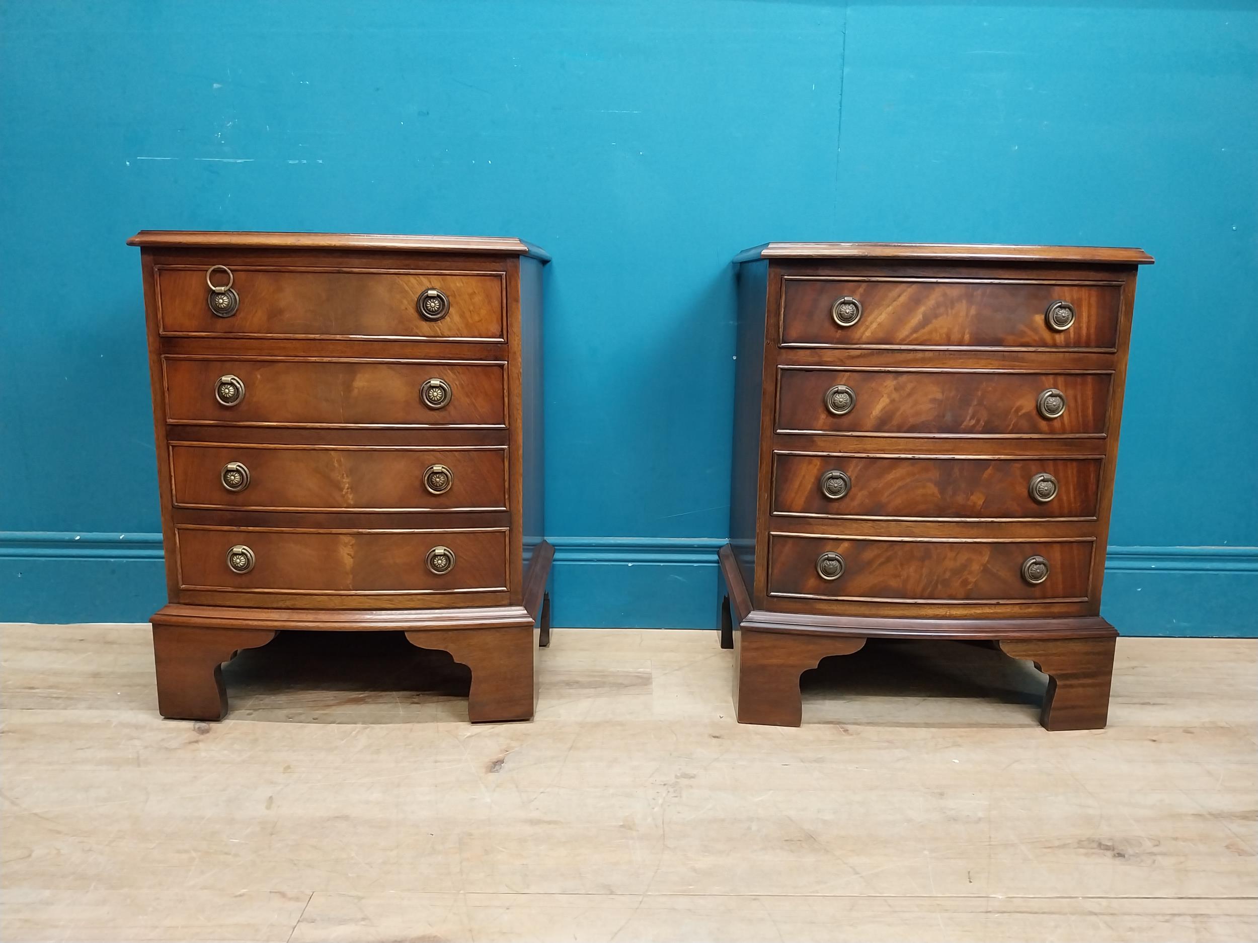 Pair of good quality mahogany beside chest of drawers on bracket feet.{60 cm H x 46 cm W x 35 cm