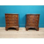 Pair of good quality mahogany beside chest of drawers on bracket feet.{60 cm H x 46 cm W x 35 cm