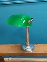 Art Deco chrome banker's lamp with green glass shade. { 40cm H X 25cm Dia }.