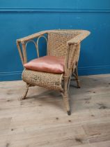 1950s wicker chair with cushion {73 cm H x 64 cm W x 64 cm D}.