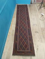 Decorative Persian carpet runner. {370 cm L x 80 cm W}.