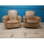 Pair of early 20th C. French leather club chairs {82 cm H x 87 cm W x 87 cm D}.