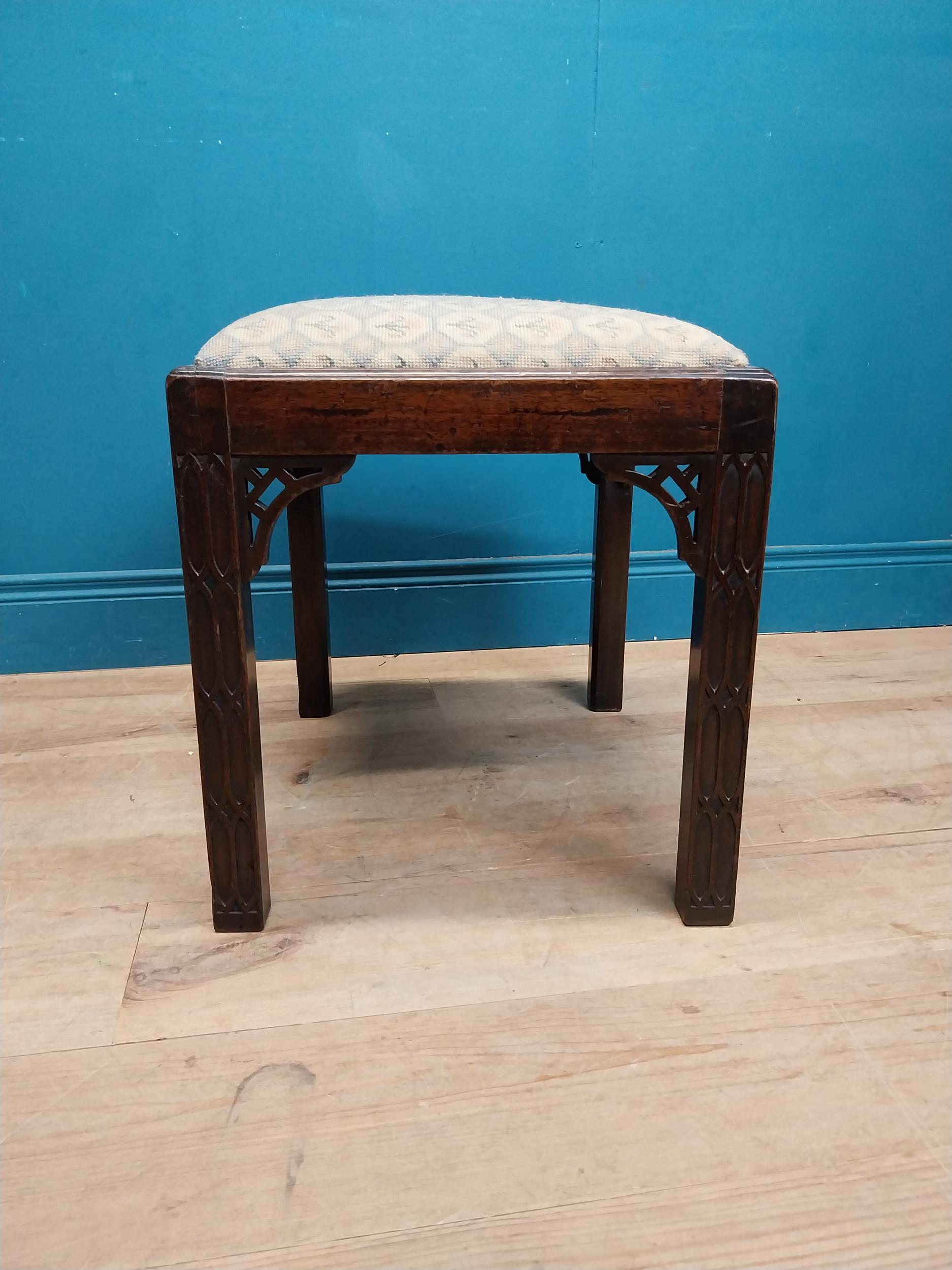 19th C. mahogany and upholstered stool in the Chippendale style. {46 cm H x 54 cm W x 43 cm D}. - Image 5 of 7