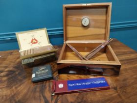 Coromandel wood cigar Humidor with box of No 5 Montecristo Habana cigars. {11 cm H x 28 cm W x 24 cm