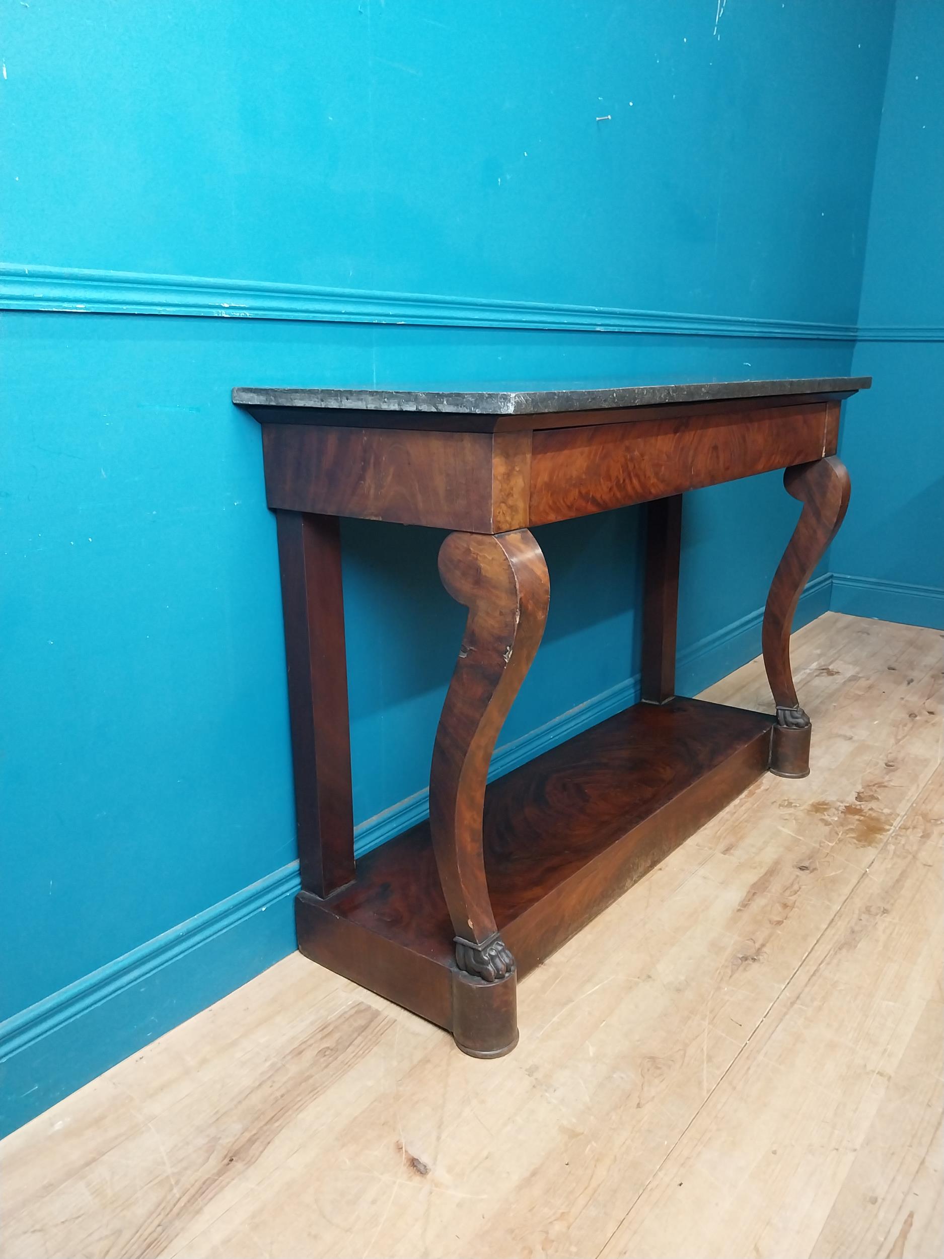 Good quality 19th C. mahogany console table with single drawer in frieze with marble top on platform - Image 3 of 8