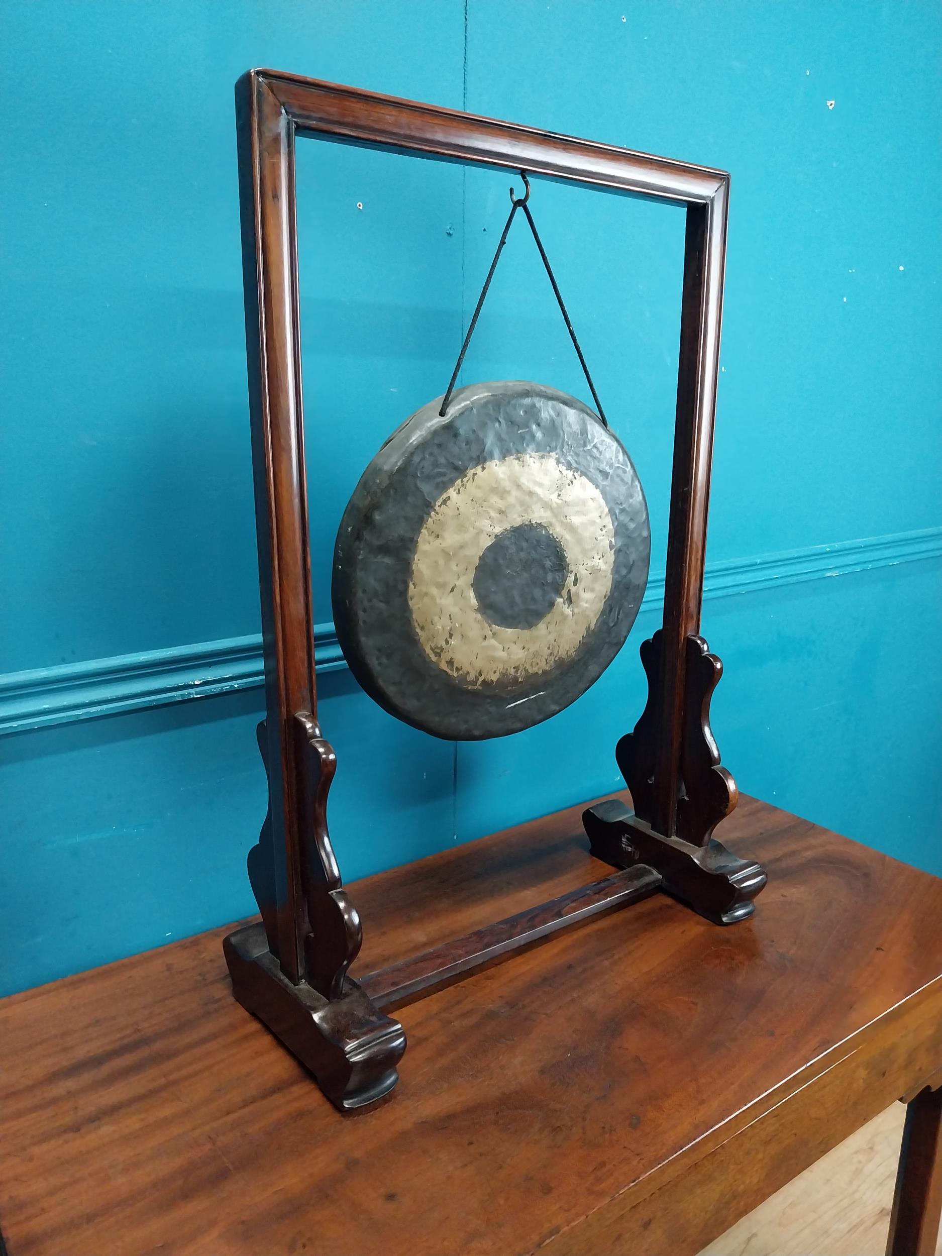 19th C. Oriental hardwood gong. {68 cm H x 46 cm W x 22 cm D}. - Image 5 of 5