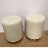 Pair of white enamel and brass bound stools {H 46cm x Dia 35cm }.