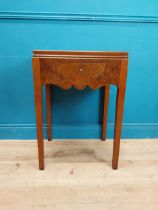 Burr walnut lamp table with single drawer in frieze raised on tapered legs. {75 cm H x 51 cm W x