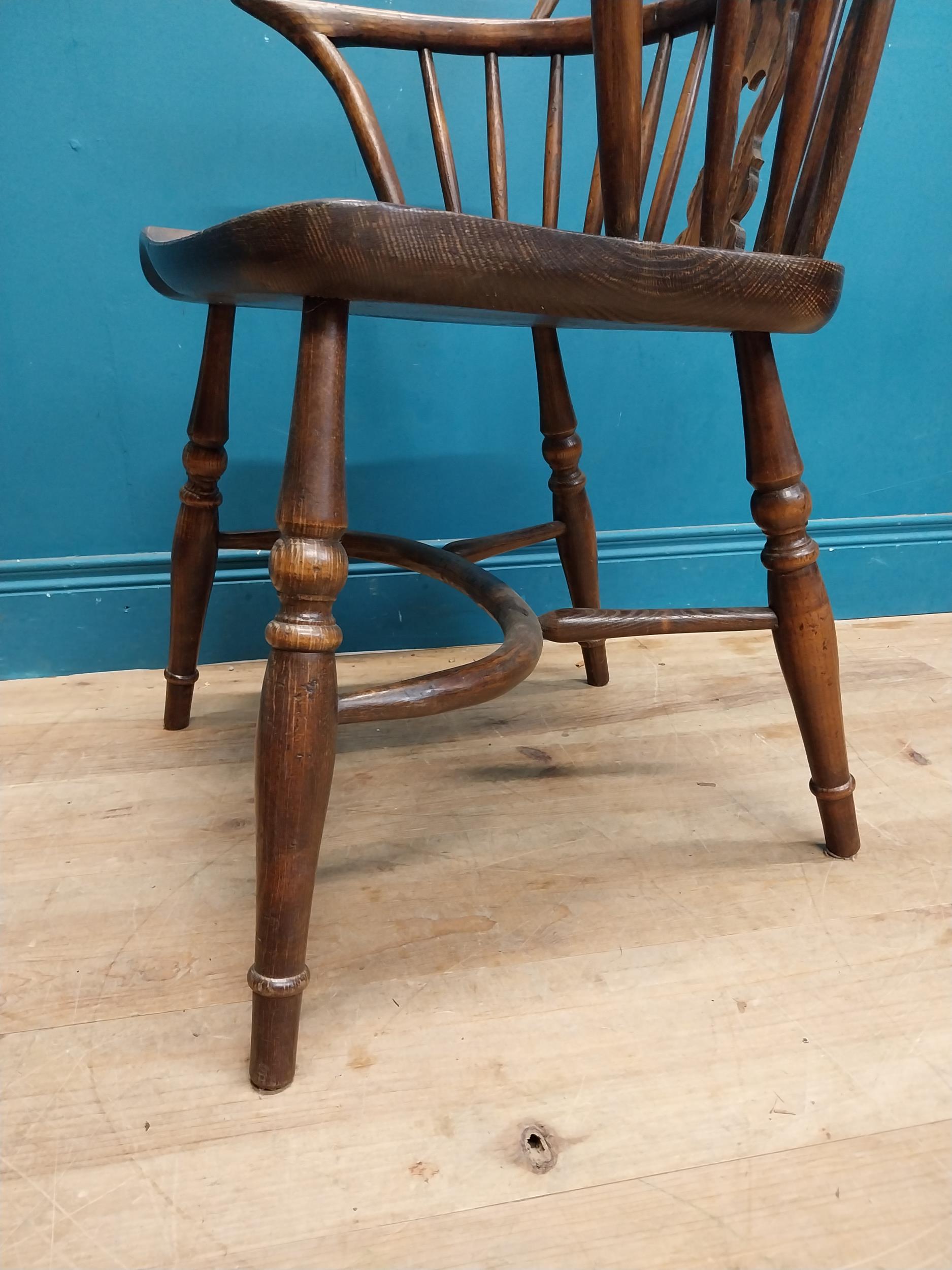 Set of six early 20th C. ash and elm Windsor armchairs raised on carved legs {106 cm H x 58 cm W x - Image 8 of 10