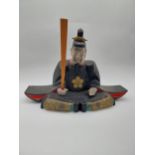 Carved painted pine and lacquered figure of Scholar. {37 cm H x 50 cm D x 20 cm D}.
