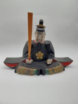 Carved painted pine and lacquered figure of Scholar. {37 cm H x 50 cm D x 20 cm D}.