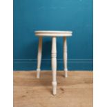 1940's painted pine stool on three turned legs. {46 cm H x 33 cm Dia.}.